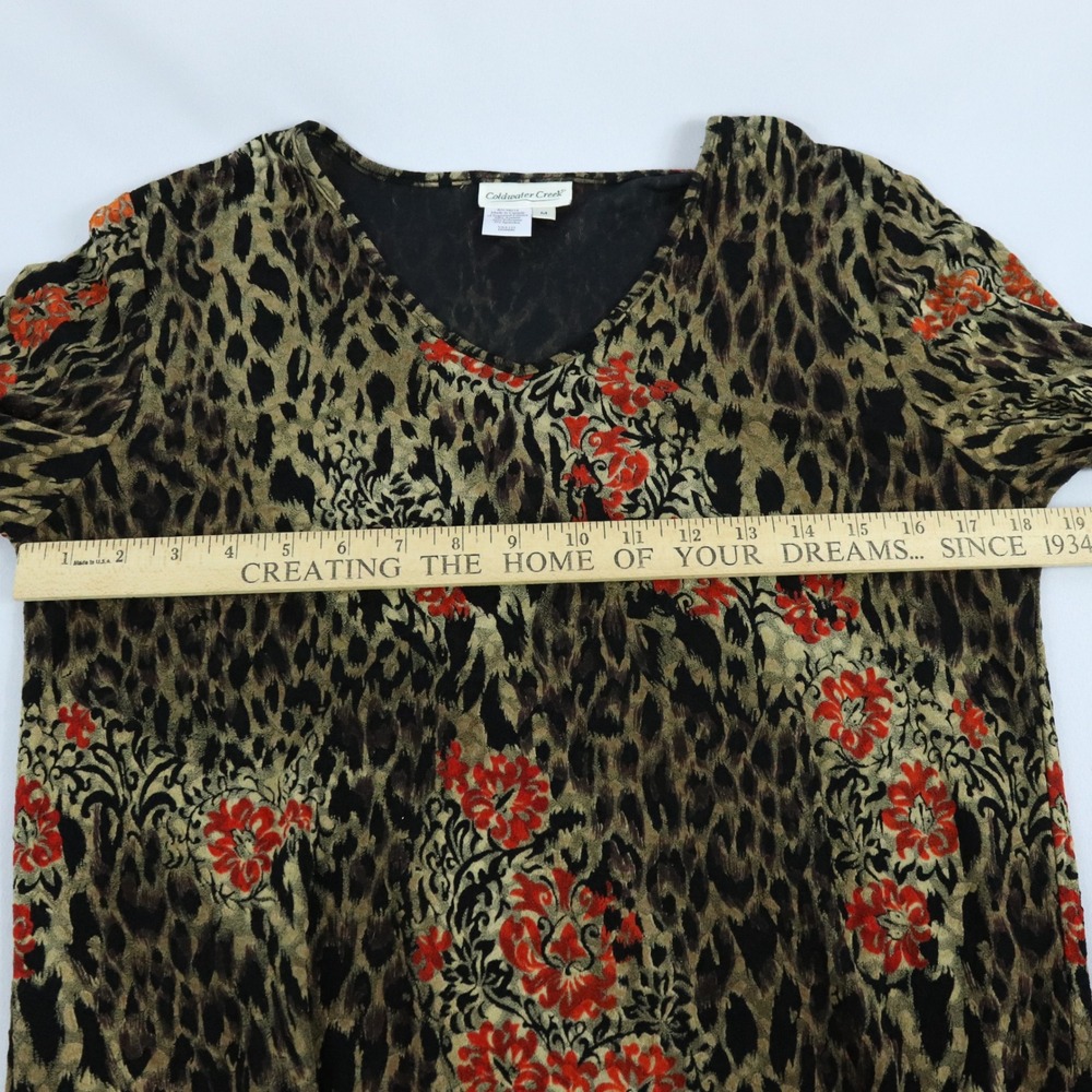 Coldwater Creek Leopard Black Red BrownFloral Top 3/4 Sleeve Size M Boho Chic - Picture 5 of 6